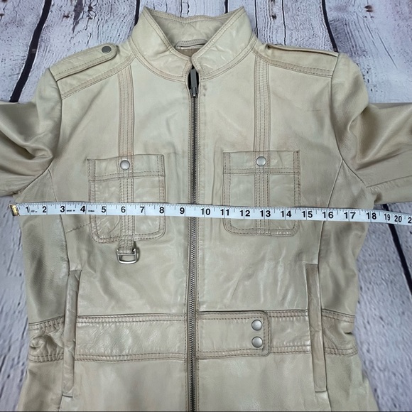 KENNETH COLE REACTION leather beige moto jacket size S - Picture 12 of 14
